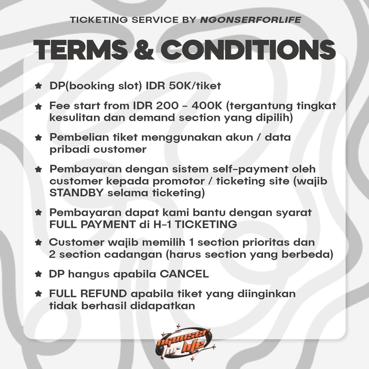 ngonserforlife's tweet image. OPEN TICKETING SERVICE

DAY6 WORLD TOUR - INDONESIA (BALI,SUB,JKT)

— Fee : 250k/tix | Book slot : 50k/tix

❗️ LIMITED SLOT
✅ FULL REFUND
📍 TnC attached 

📩 DM FOR MORE DETAILS

📌for testi cek link bio
#ticketingservices #jastip #trusted #wtsjasawar #jasawar #jastip #Day6