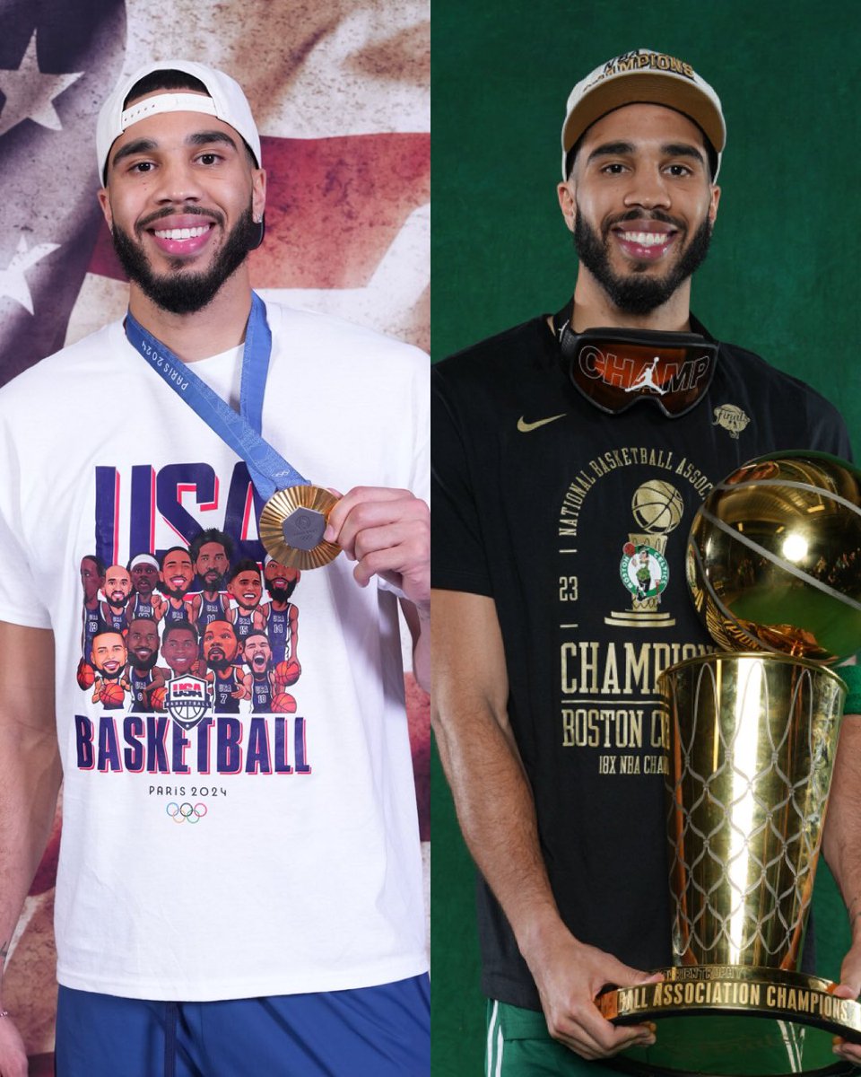 celtics's tweet photo. The first trio ever to win both an NBA championship and a gold medal in the same calendar year 😤 https://t.co/znJ7N8xmvm