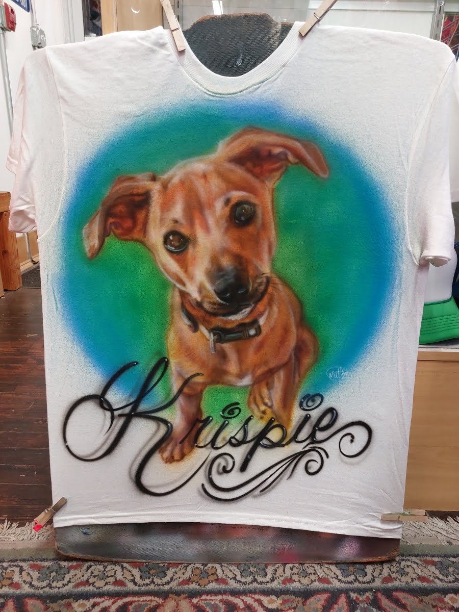 philly_airbrush's tweet photo. Airbrush Pet Portrait on a T Shirt by Bryon "Mutt" Wackwitz @mutt_airbrush Mutt Airbrush Philadelphia PA @thatguymutt #airbrush #philadelphia #philly #tshirt #bryon_wackwitz #customairbrush #handmade #artcommunity #dogs #airbrushportrait  #portrait #portraits #pets #dog #dogs https://t.co/ZuRD9dFFS4