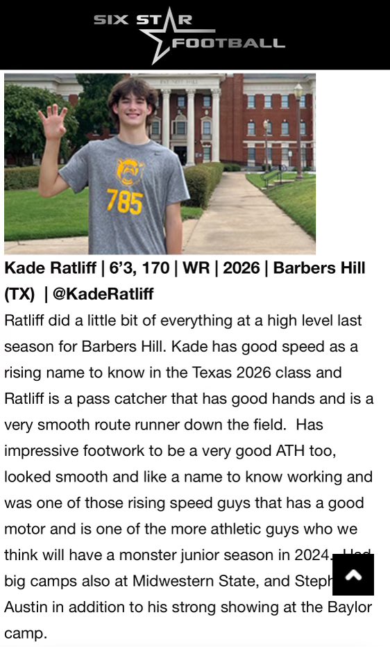 KadeRatliff's tweet photo. Thanks again @sixstarfootball Can’t wait for Junior season to officially start tomorrow. @RecruitBH @abseckbhfb @Coachstephens82 @CoachNelson_ #bhfootball #wingsup #efh #thehill https://t.co/hFqb2a6xXA