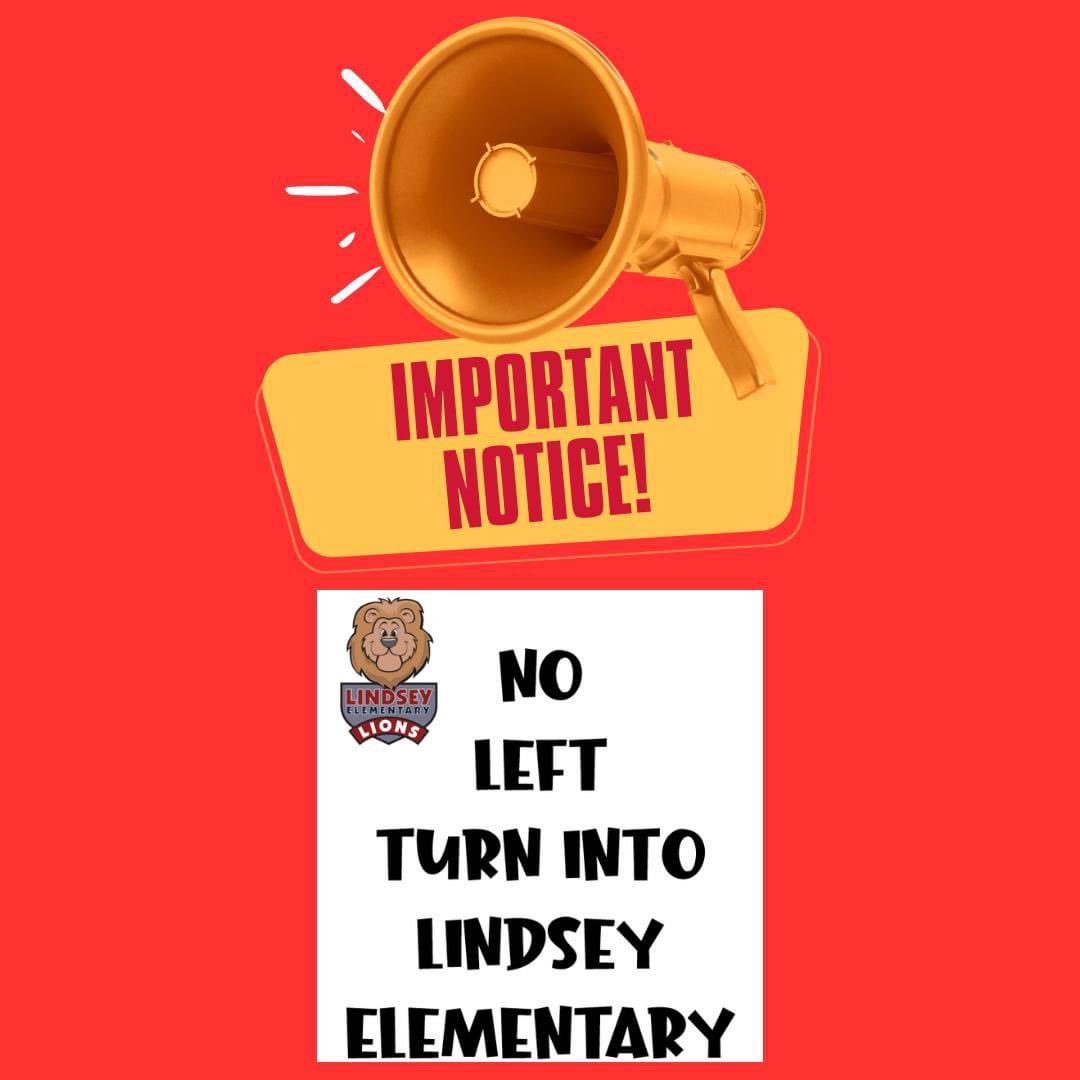 Reminder to help us run our car line efficiently! No left turn on Joan Collier Trace into our Front Driveway Entrance.