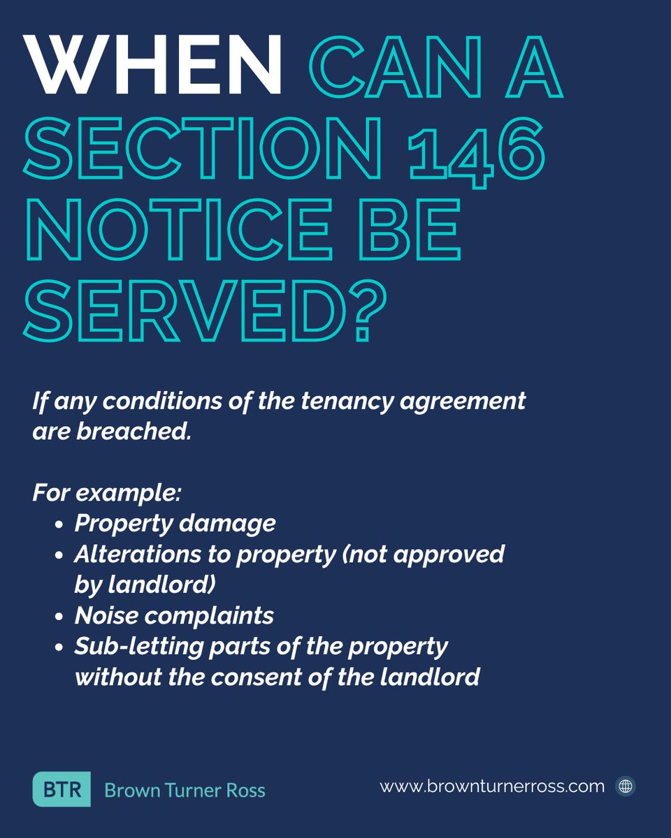 BrownTurnerRoss's tweet image. Are you a landlord dealing with a tenant who has breached their contract?

We have a team of legal property experts ready to help.
Contact us on  0170-454 2002 or law@brownturnerross.com.
#propertylaw #landlord #section146