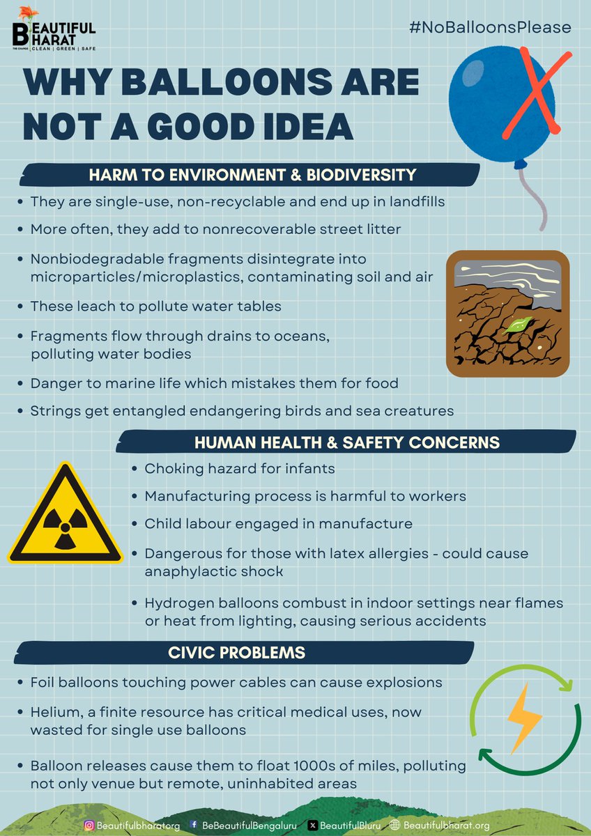 We hear people ask: "what's the harm in using balloons?" So here are the answers in a nutshell.

They have been a favourite at celebrations &amp; we grew up with them but in 2024, growing awareness about the harm they cause needs us to ease them out for #earthfriendly celebrations.
