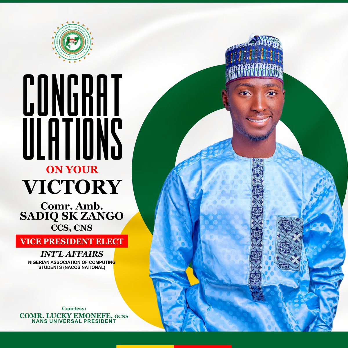SadiqEskay's tweet photo. Thank you, Comr. Lucky Emonefe GCNS, National President of the National Association of Nigerian Students (NANS), for the thoughtful congratulations flier celebrating my election as Vice President of NACOS National.
Your support and recognition mean a great deal to me. https://t.co/Dl6Vh1pJ9P