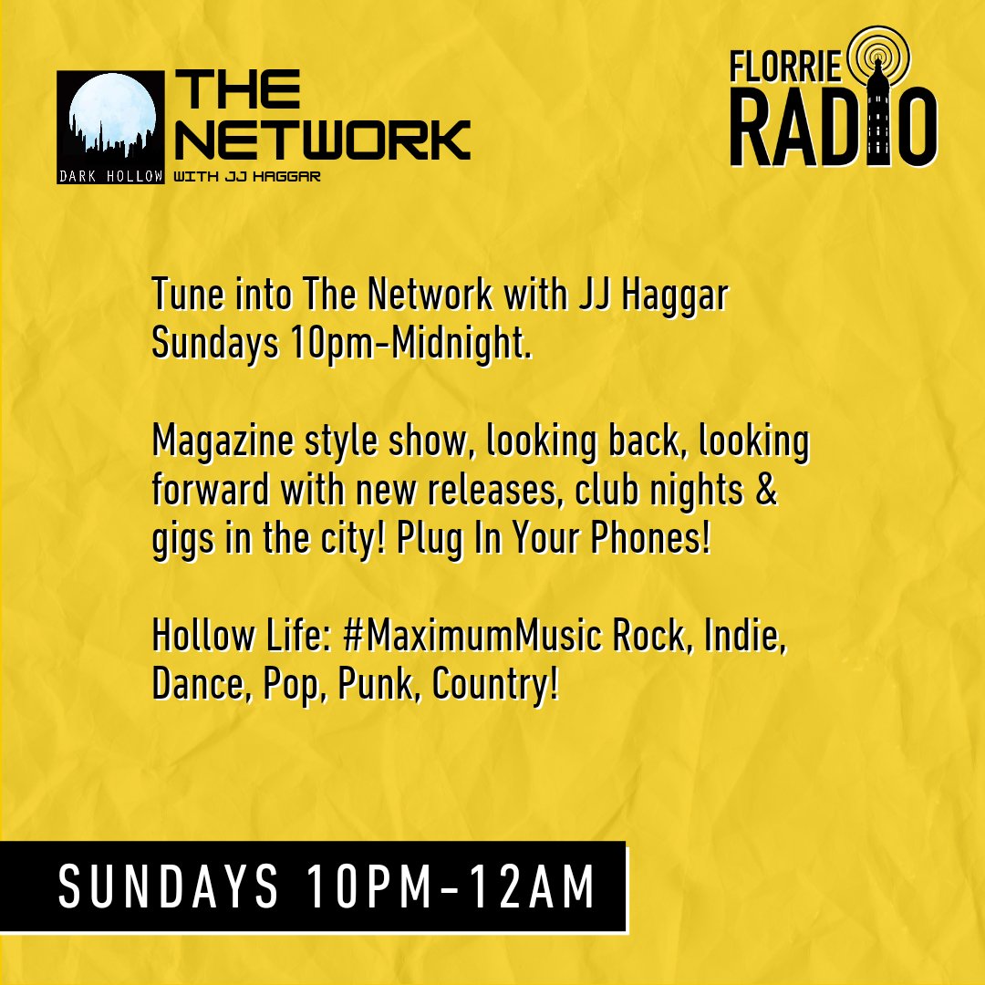 FlorrieRadio's tweet photo. Tune into The Network with JJ Haggar Sundays 10pm-Midnight 🎶
Magazine style show, looking back, looking forward with new releases, club nights & gigs in the city! Plug In Your Phones!
Listen in: https://t.co/6t6jYJsOqB 🔗
#MaximumMusic Rock, Indie, Dance, Pop, Punk, Country! https://t.co/tez0VqlGyZ