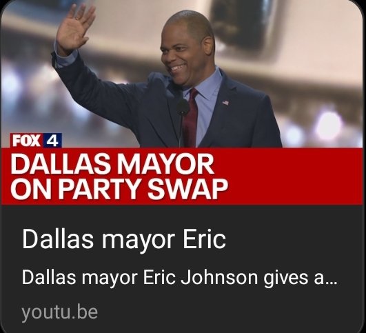 GregThaTrader's tweet image. Dallas Mayor leaves Democrat party for Republican party.
youtube.com/watch?v=3Totl-…

@GregLuvsJesus @Greg2_ToFollowU