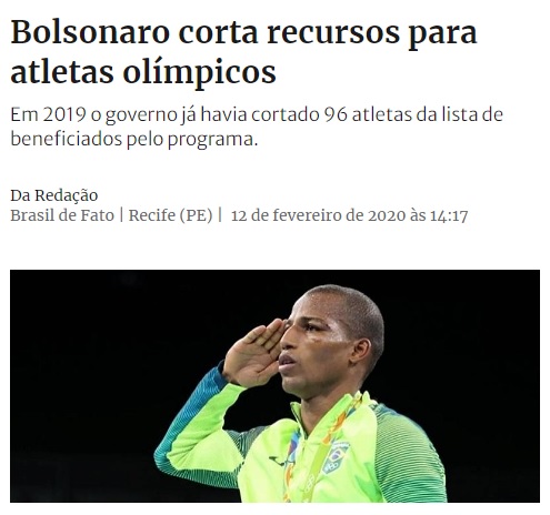"Mas o Brasil caiu no quadro de medalhas"

Caiu. A gente ficou quatro anos com um governo que extinguiu Ministério do Esporte e cortou recursos de atletas olímpicos. Aumentar é que não ia, né?

Assim como nossa produção cinematográfica despencou com a extinção da Ministério da