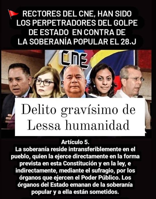 juancdula's tweet photo. ESTOS SON LOS RECTORES DEL CNE CULPABLES POR ACCIÓN U OMISIÓN DEL FRAUDE QUE SE PRETENDE DESARROLAR EN VENEZUELA https://t.co/N15bnVvrEF