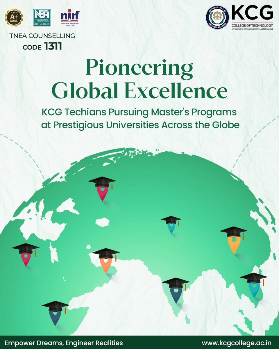 KCGtechnology's tweet photo. We are proud to announce that several students from KCG Tech have been accepted into prestigious master's programs at renowned universities worldwide. We extend our heartfelt congratulations as they embark on this new phase of their academic careers. (1/2) 
#KCGCollege https://t.co/QBzlgeabYR