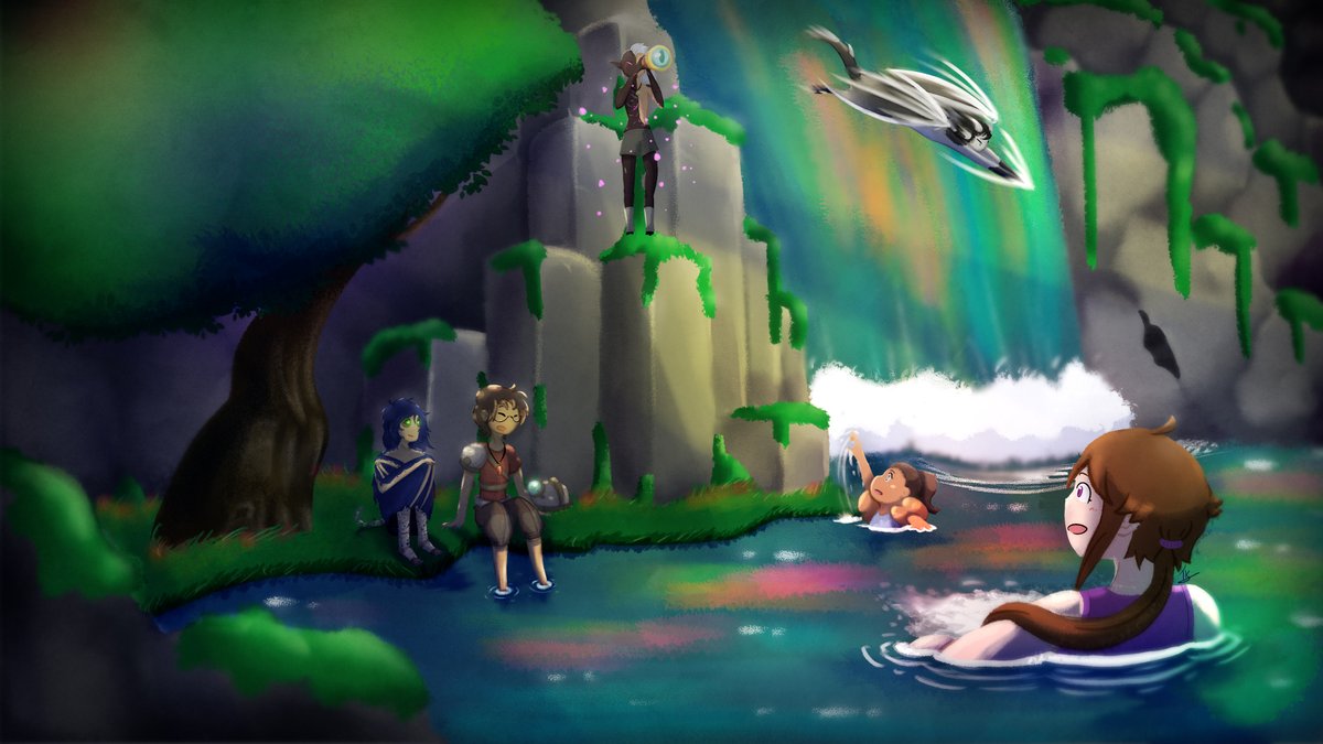 tenkiya_b's tweet photo. @Gwen_Draw @yankmz 7th attack : 'Aventure Estivale'
Inspired by our #Minecraft games!

Characters (left to right):
- Eiki: @ell_clavel
- Mae: @Maelias_Sweet
- Gwen &amp; Mary: @Gwen_Draw
- Elyas: Me!
- Nyu: @Nyunova

#artfight #artfight2024Teamseafoam #artfightteamseafoam #artfightseafoam #digitalart https://t.co/fGy0DdTKso