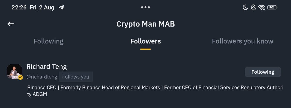 Crypto Man MAB (@mabman338) on Twitter photo It's Really A Proud Moment When Your Boss is Following You. Thanks 🙏 Again dear Boss <a href="/_RichardTeng/">Richard Teng</a> for following me on Binance Square 😍. #Binance It's Really A Proud Moment When Your Boss is Following You. Thanks 🙏 Again dear Boss <a href="/_RichardTeng/">Richard Teng</a> for following me on Binance Square 😍. #Binance