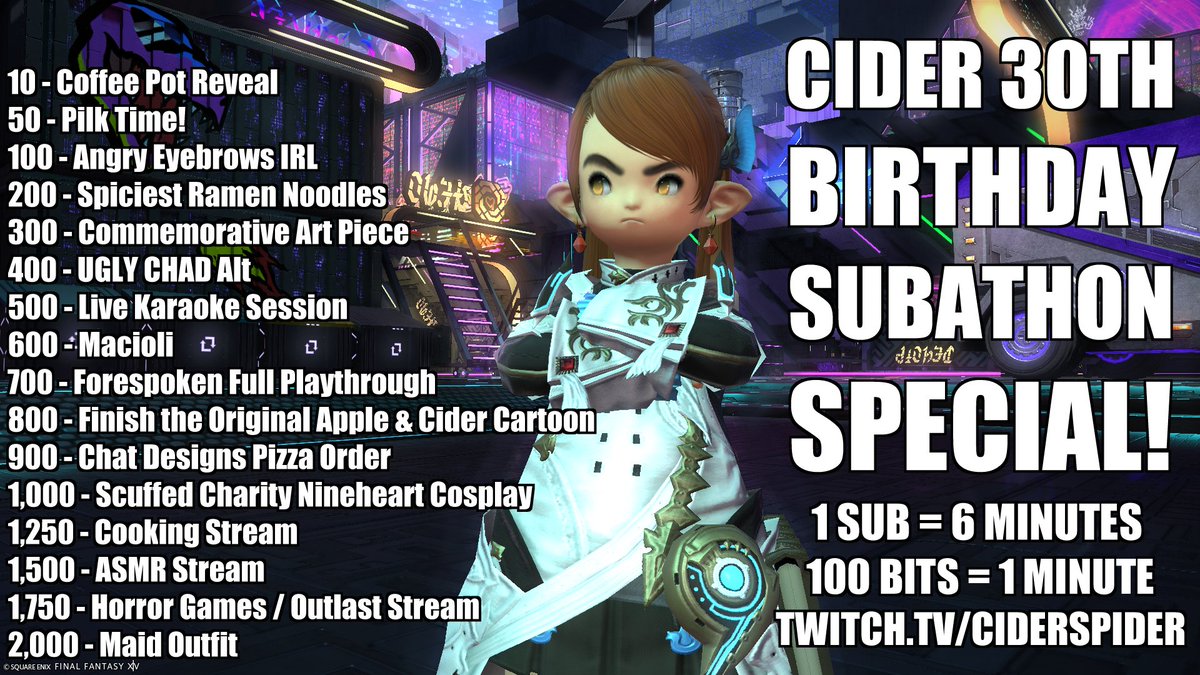 Hosting my first ever subathon RIGHT NOW! Come hang out, idiots! twitch.tv/ciderspider