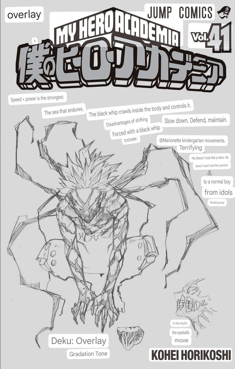 | i live n breathe by this design from horikoshi. probably a good point to mention my izuku did not get the suit, but rather an engineered quirk variation of OFA using nomu tech that resulted in this: