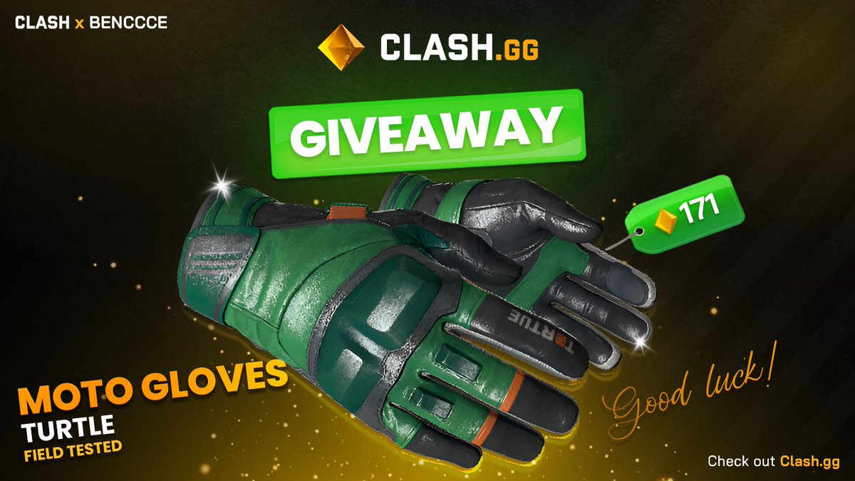 benccce's tweet image. 🎁Moto Gloves | Turtle (Field Tested)🎁

#️⃣Use my ClashGG code: clash.gg/r/BENCCCE
(send screenshot using my code this week❤️)
🔁Like and Retweet this post
➡️Follow @Clashdotgg  &amp;amp; @Benccce 
 
🔽Tag 1 friends in comments

🔶Winner will be announced - 19th of August🔶