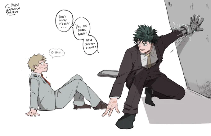 Izuku's suit can half transform like this… so we often find him saving people/his student wearing a suit hmmmmmmmhhh 