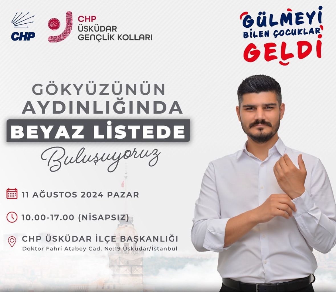 CHP'de SON DAKİKA |

CHP Üsküdar Gençlik Kolları seçimini Mazlum Güley kazandı.