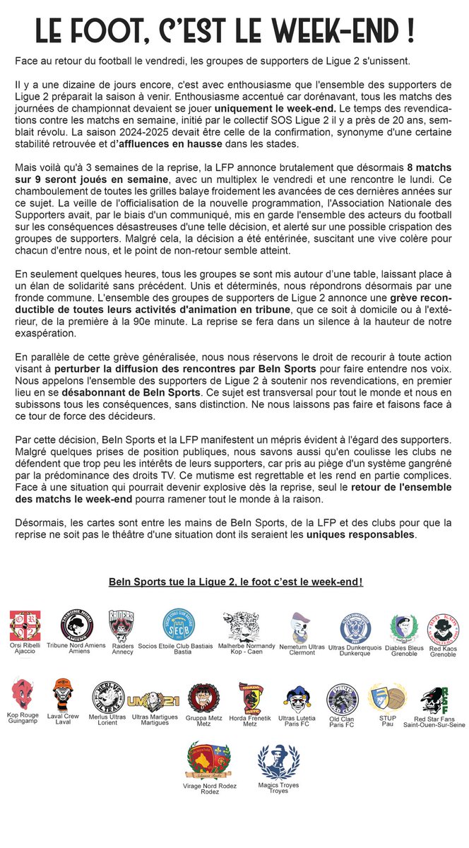 TribuneouestG's tweet photo. 📝Le Red Kaos 1994, les Diables Bleus 07 et l’ensemble de la tribune Ouest Grenoble n’animeront pas le stade à la reprise du championnat. Nous nous joignons à tous les autres groupes de supporters du championnat et nous vous invitons à lire et à partager ce communiqué commun (…) https://t.co/C7WHaZGRdx
