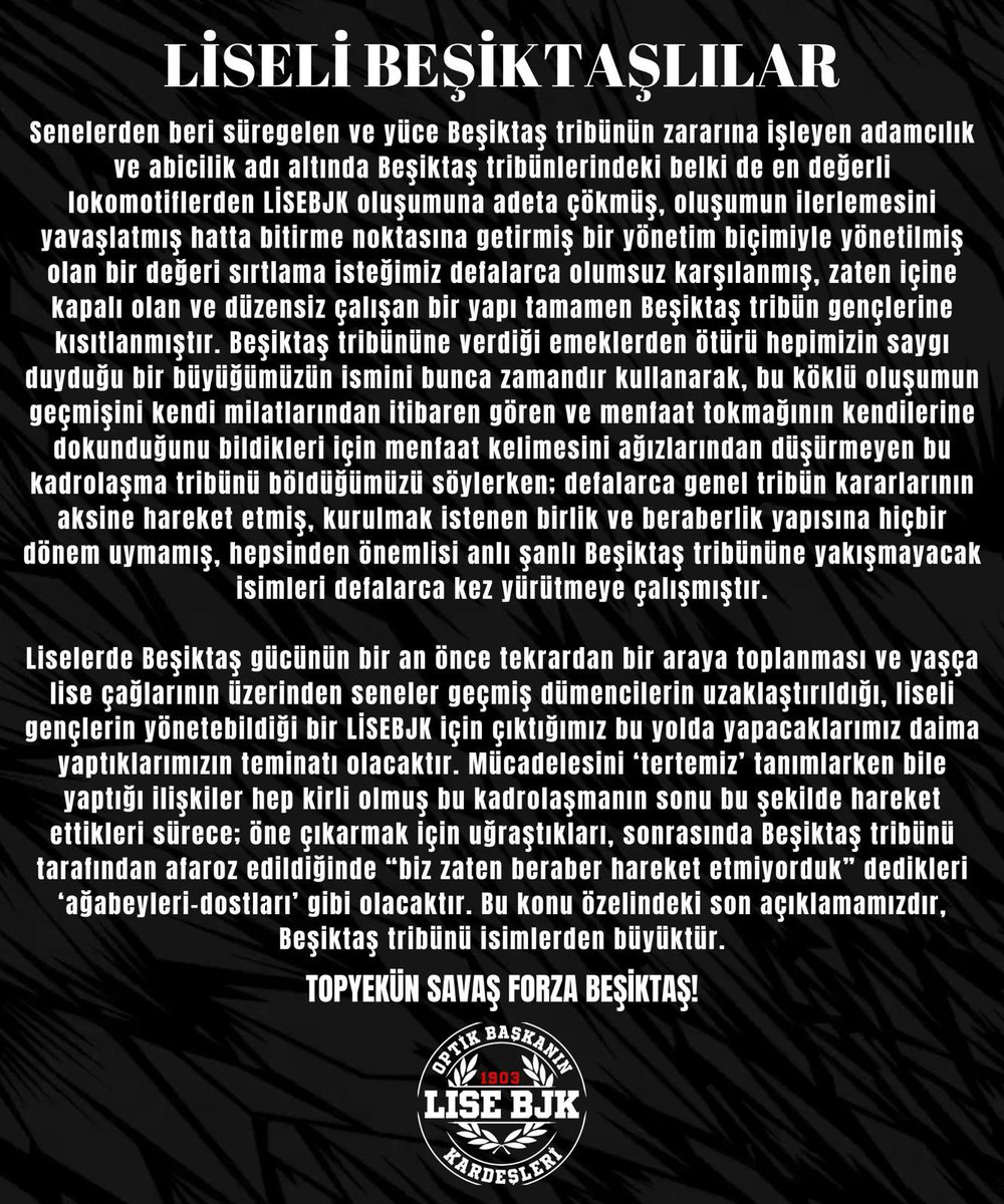 BEŞİKTAŞ TRİBÜNÜ GERÇEKLERİ BİLSİN;

#LiseliBeşiktaşlılar