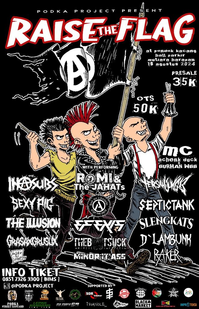 septictankpunk's tweet photo. Podka Project present:
RAISE THE FLAG

Sunday, August 18th 2024
At Pondok Kacang Hall Parkir Mutiara Harapan
Pre-sale: 35K, OTS: 50K

More info visit: @podkaproject 

#septictank #septictankpunk #podkaproject https://t.co/2J9BTZanf4
