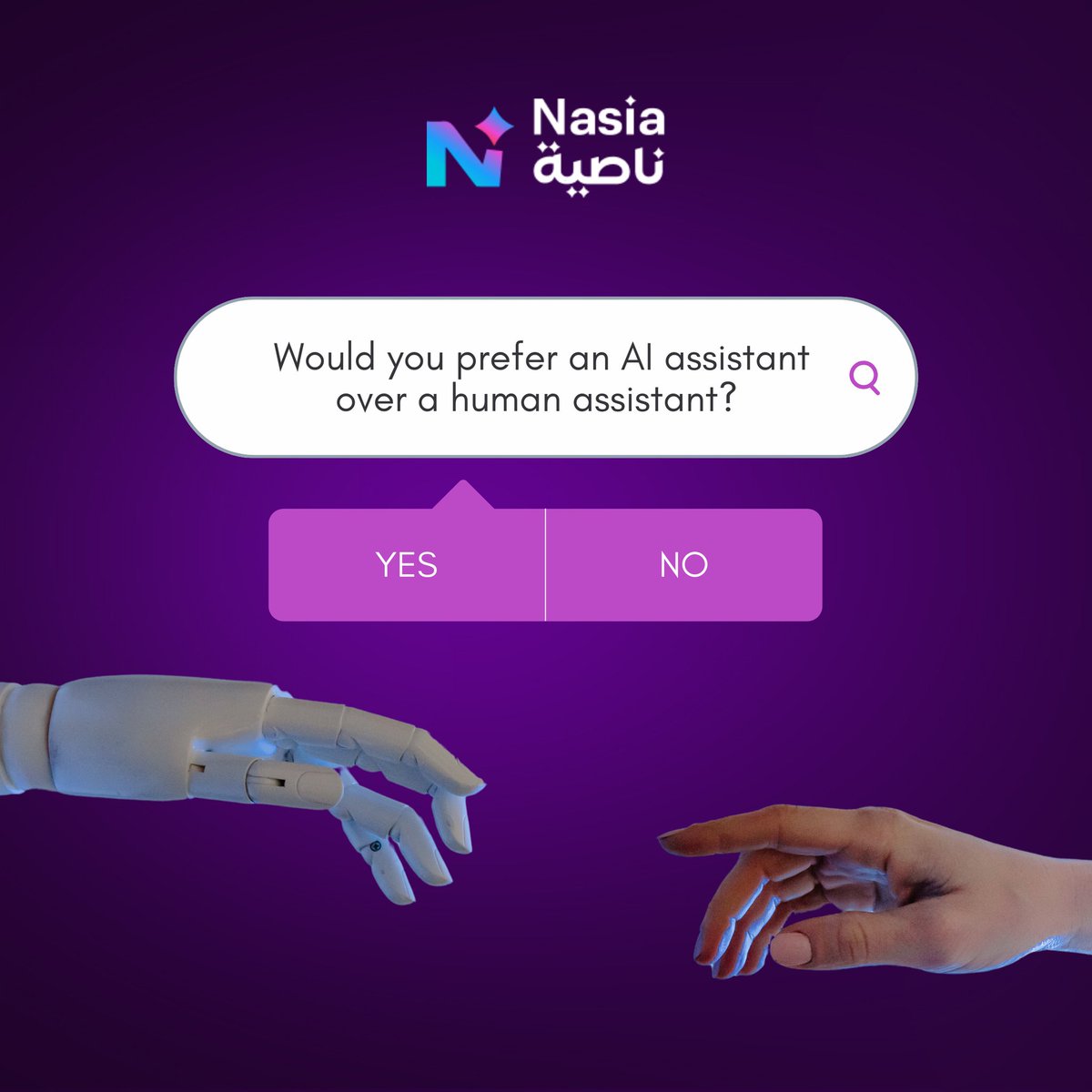 Nasia_AI's tweet photo. Would you choose an AI assistant over a human one?#AIAssistants #FutureTech #Innovations #TechPoll #AI #TechDebate #Nasia https://t.co/2TN6gPN2CH