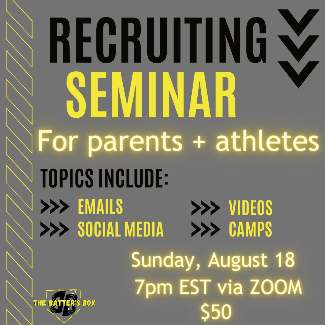 BattersBoxRVA's tweet photo. The recruiting process is hard! Don’t miss the opportunity to learn a few things &amp; get some questions answered! You’ll be glad you did 💛 💻 https://t.co/Xeiwz5VENi https://t.co/9Kg9h6gCNr