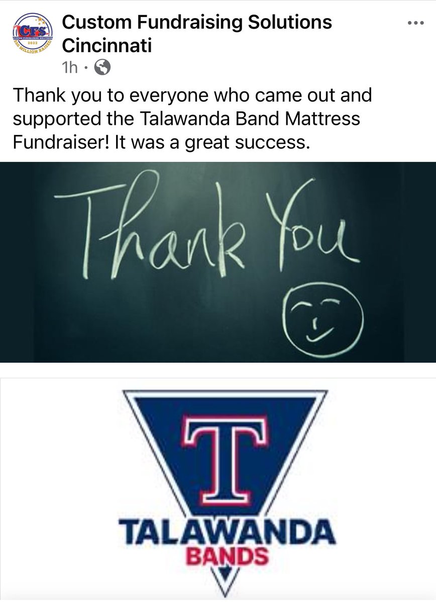 Talawbands's tweet photo. Thank you to the Talawanda Community for once again making our Mattress Fundraiser a success! Also thank you to the parents &amp; students who volunteered at the sale yesterday. Go Band!!!! https://t.co/QHvFbukZyP