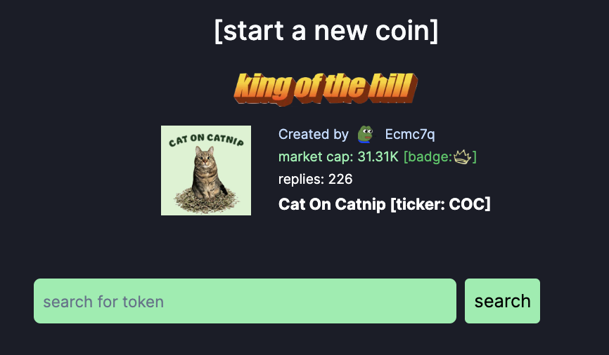 CatOnCatnipSOL's tweet photo. KING OF THE HILL - $COC

226+ replies
160+ holders
60+ in TG

New Website - https://t.co/cV1DekIqCV

Whats coming? 
- Dex Ads
- CheckDex Ads
- Callers
- Fatality https://t.co/rBolBocIRQ