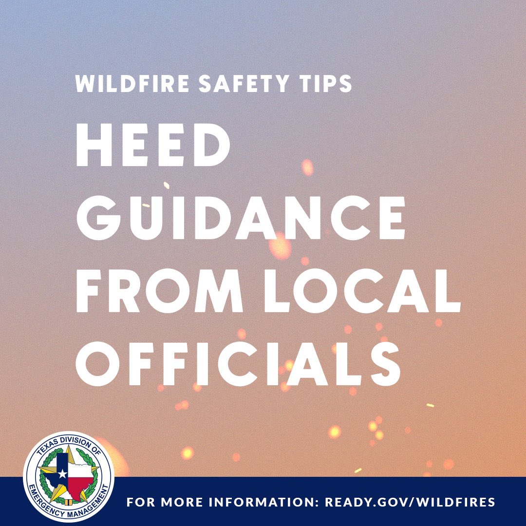 TDEM's tweet photo. š„Fire Weather Conditions Continue to Threaten Texasš„
Local officials know your community bestā heed their guidance!š¢
What To Do Before, During, & After A Wildfire: https://t.co/SdbfrLiAvt
#txfires https://t.co/F6I2rf5Kb3