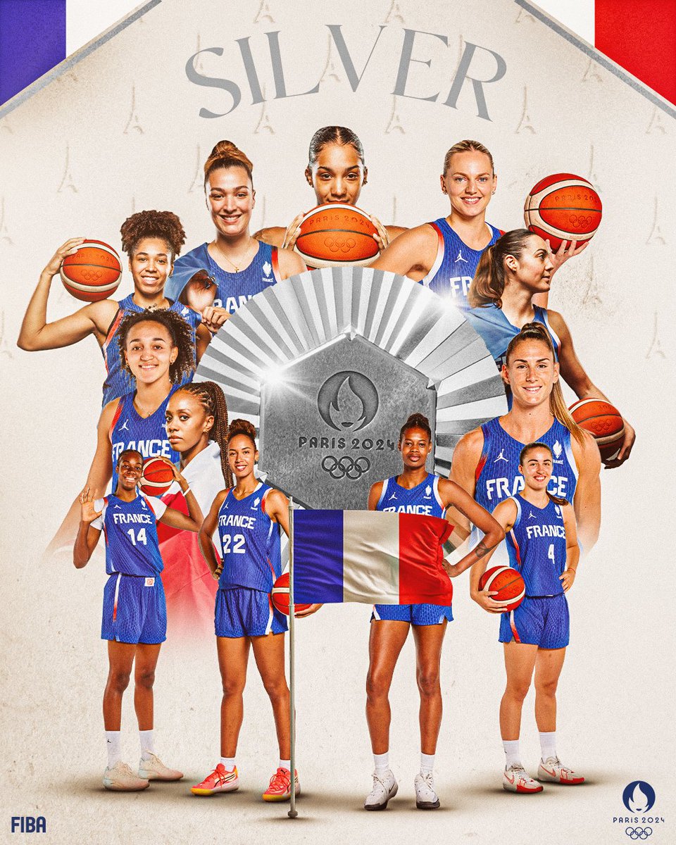FIBA's tweet photo. France 🇫🇷 upgrade their bronze in Tokyo 2020 to a silver in #Paris2024 🥈 Women's #Basketball. 

What an incredible run! 👏 https://t.co/vb1rlqZHd3
