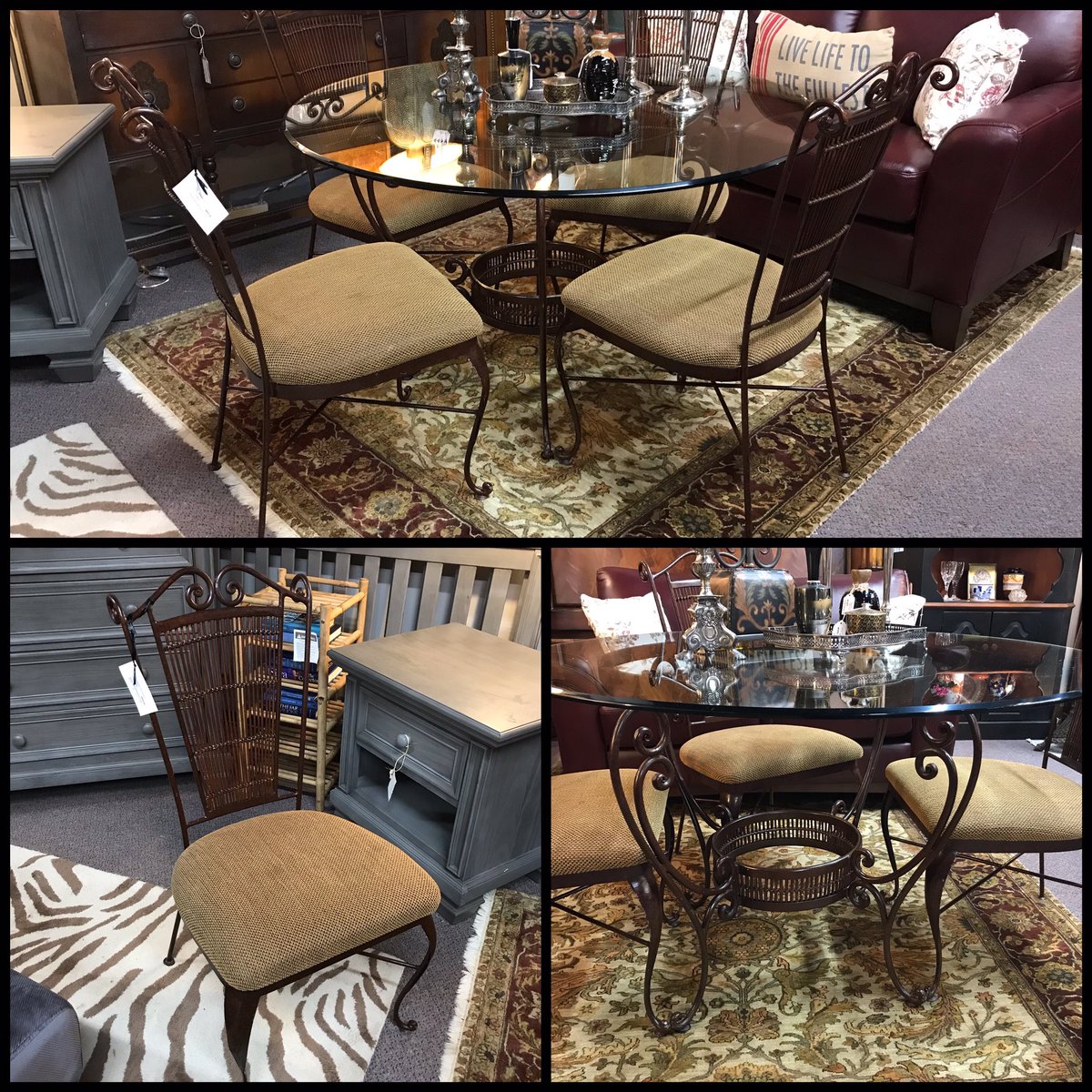 tana_large's tweet photo. Bassett Furniture Dinette &amp; 4 Chairs, $850
47” x 30”H

Green Pier One Coffee Table, $149
36” x 28” x 20.5”

Green Nightstand w/Gold Leaf Design
(2 Available @ $349/each)
27”W x 21”D x 28”H

BEDROOM FURNITURE 20% off
Layaway, Delivery &amp; Financing available
#RoundTheHouse #tulsa https://t.co/wAlniYIkV4