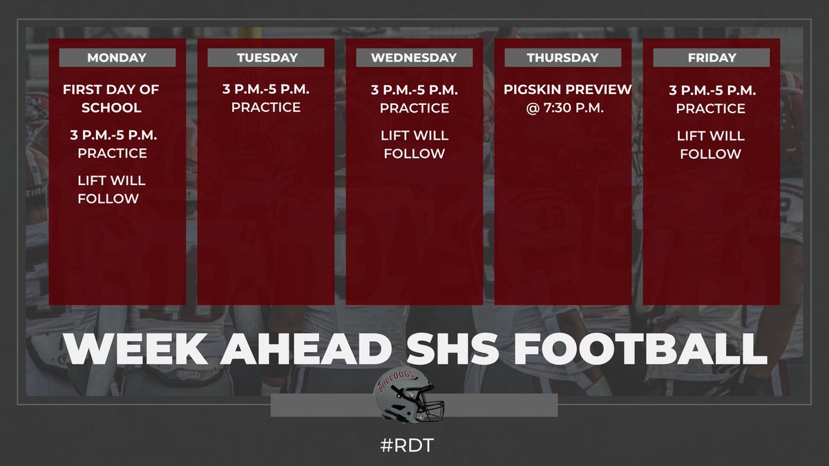 RedDogFootball's tweet photo. First day of school tomorrow! Big week ahead! Can't wait to see our Red Dogs! #RDT https://t.co/cgjOR9IykK