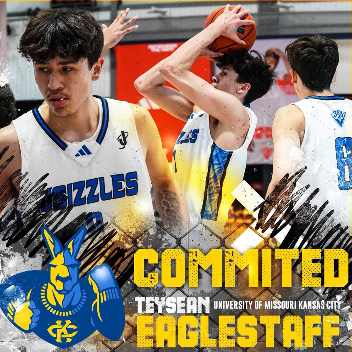 🎉 Exciting news! 🎉 Jsizzles Teysean EagleStaff has officially committed to the University of Missouri Kansas City! 🐾✨ Go Roos! 💙💛 #Commitment #UMKC #FutureRoo #HardWorkPaysOff