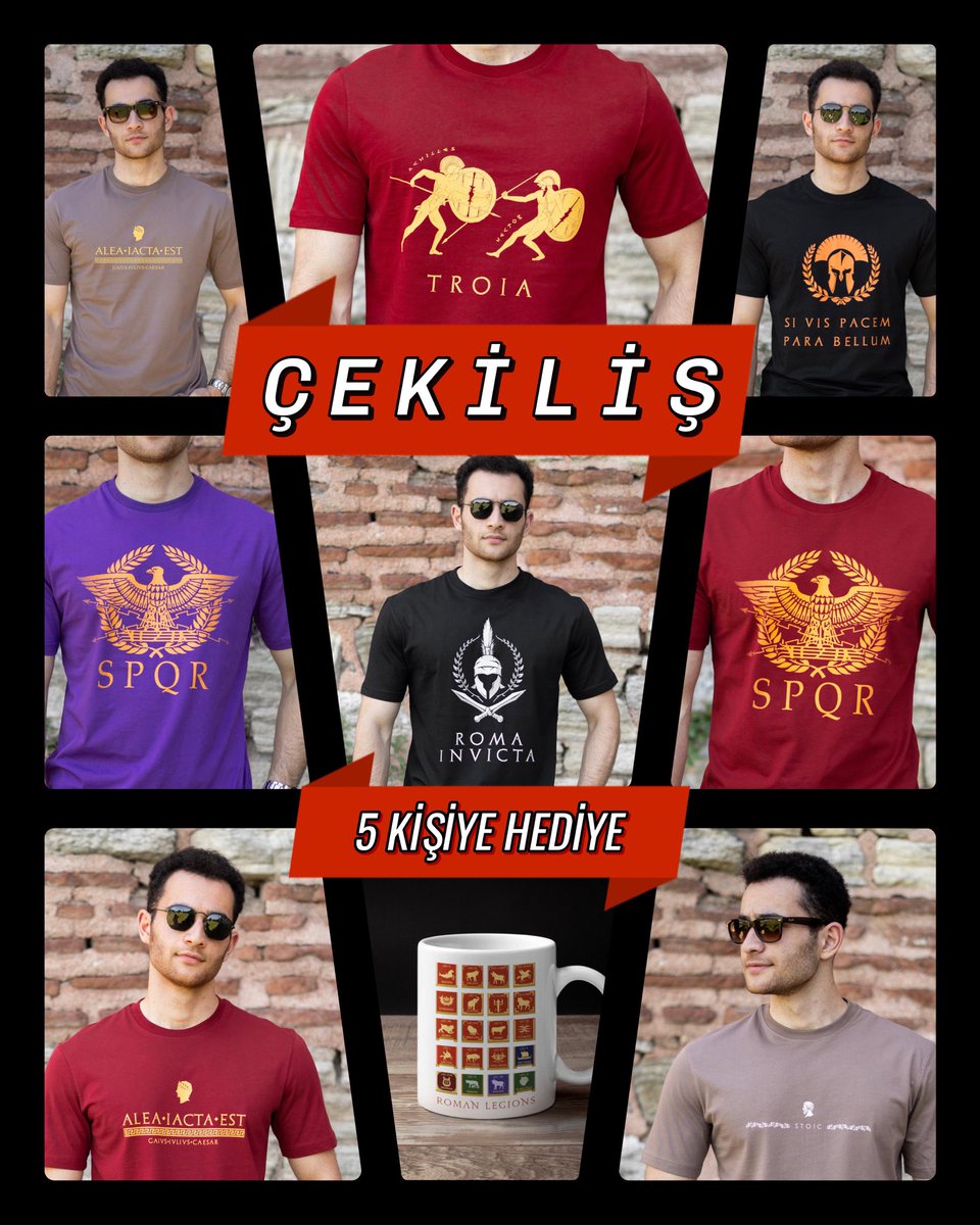 arkeologbirey's tweet photo. Herkese Merhaba bu tweeti RT edip beni ve @Tilki_Shop ‘u takip eden 5 kişiye görseldeki seçeceğiniz tişörtlerden birini ve bonus olarak ise 1 kişiye tişörtün yanında 1 adet Roma Lejyonları kupa bardağı hediye! 🏛️🏺

Not: Kazananlar Retweet yapan ve takip edenler arasından seçilecektir #işbirliği #reklam