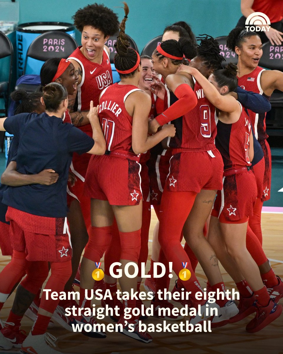 GOOOOOLD!! 🥇 Team USA takes their eighth straight gold in women's basketball!!  The United States won their gold medal match against France in a nail biting final, winning 67-66. They are the first team to win eight straight gold medals in any team sport.

📷 : Getty Images