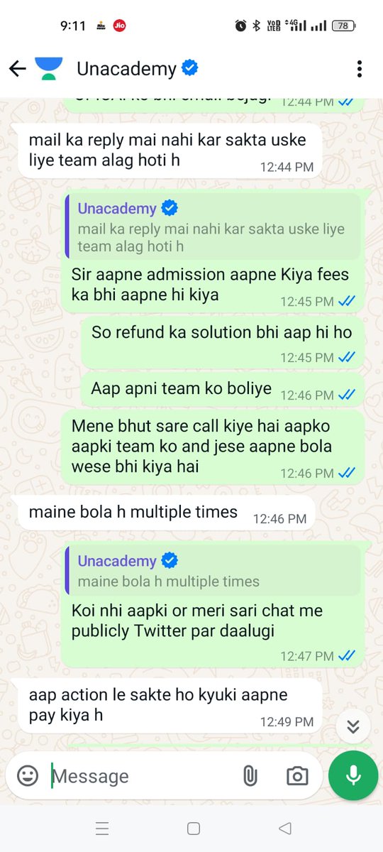 Capawan4's tweet photo. I purchased course for my family member. But content wasn't made available by your team from day 1. After complaint on mail no reply rec. &amp; on WA your team gave rudely replies. Refund me my money 
It seems you are doing frauds to students 
@unacademy 
@PMOIndia 
@dpradhanbjp https://t.co/PYkNwTqlh9