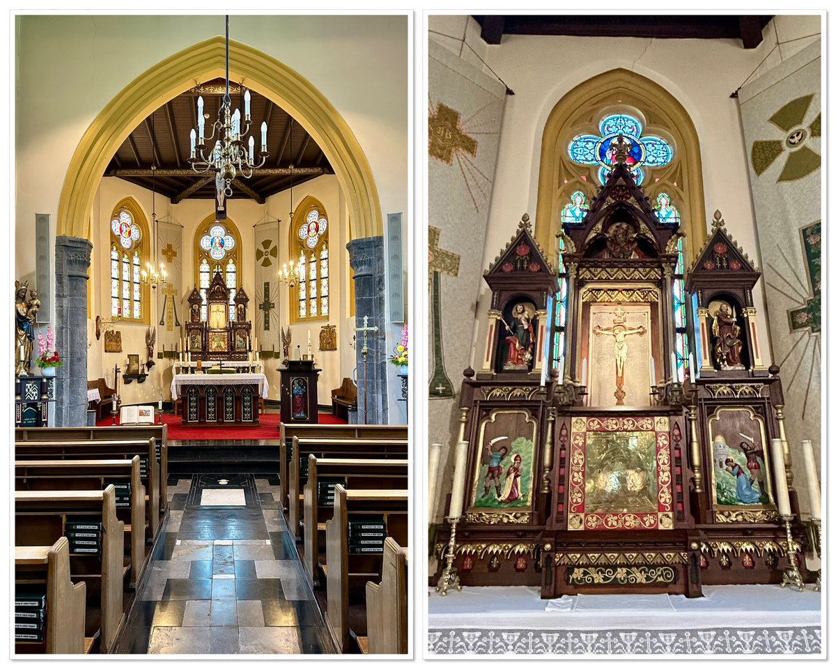 HennyLangendijk's tweet photo. #cultuurtocht2024 dag 1(2): bezoek aan St. Pancratiuskerk (begin 9e eeuw) in #Mesch: de oudste stenen kerk van ons land, met een uniek visgraatmotief (Romeins metselverband). Boeiende uitleg historie kerk door de pastoor. @COostwegel https://t.co/vYpdBWoW2Z