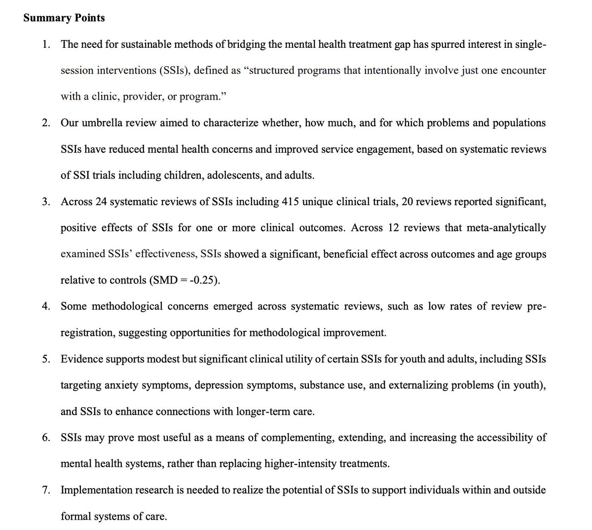‼️ Now in press, Annual Review of Clinical Psychology (2025): "Single-Session Interventions for Mental Health Problems and Service Engagement: Umbrella Review of Systematic Reviews and Meta-Analyses"

We synthesized 24 reviews (415 trials)!

Preprint: osf.io/preprints/psya…