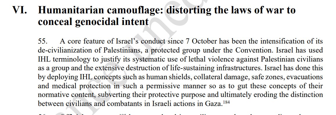FranceskAlbs's tweet photo. While the US Admin shamefully justifies the #genocide in Gaza, it’s disturbing when that untenable justification comes (without evidence) from a key figure in U.S. humanitarian policy.

In expressing sorrow for "Palestinian civilian casualties in another [IOF] strike on a school & shelter [sic]" 👇Samantha Power interestingly forgets that the even possible presence of combatants in the midst of civilians does NOT justify mass killings and in fact blows up proportionality and distinction principles - the most basic IHL tenets (how many Hamas fighters were in #AlTabeen school? were they in active combat? what precautions were taken to protect civilians in the bombardment of a school used as shelter hosting thousands of displaced people at dawn during prayer time?).

Power also overlooks reports that some of the names provided by Israel as Hamas combatants had either already been extrajudicially executed days before, or were not affiliated to Hamas by the slightest. 

We have seen multiple cases of “human shielding” fabrications by the Israeli military in this genocide - and  in previous wars (see my report A/HRC/55/73, para 68-52 👇). One would expect that someone regarded as a genocide expert wouldn't validate the dehumanizing macro-carachterization of civilians as human shields- and the overall #HumanitarianCamouflage 👇- used to justify the killing of 40,000 Palestinians so far. And counting.