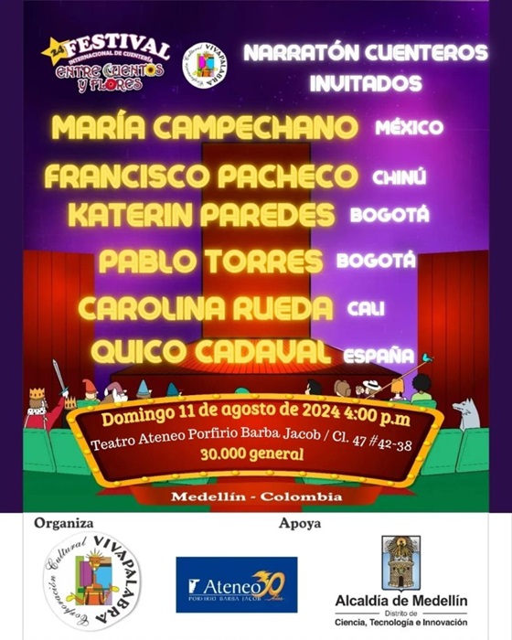 PabloTorresM's tweet photo. Hoy cierra el #EntrecuentosYFlores

Contracuenteo con los invitados nacionales e internacionales

🗓️ Ago 11
📍 #Medellín - Ateneo Porfirio Barba Jacob
🕓 4 pm
🎟️ 30K General 15 Estudiantes (Creo)

#Cuentería #Cuentos #Historias #Cuenteros #NarraciónOral #ArtesEscénicas #Teatro https://t.co/cOw5QciaZk