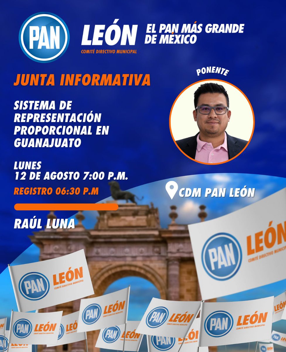 🔵Amigas y amigos militantes y simpatizantes PANistas, los esperamos este próximo lunes 12 de agosto en nuestra tradicional Junta Informativa, desde el Comité Directivo Municipal del PAN León 💙🤍. 

¡No faltes! 🫶

#ElPANMásGrandeDeMéxico🍞💙