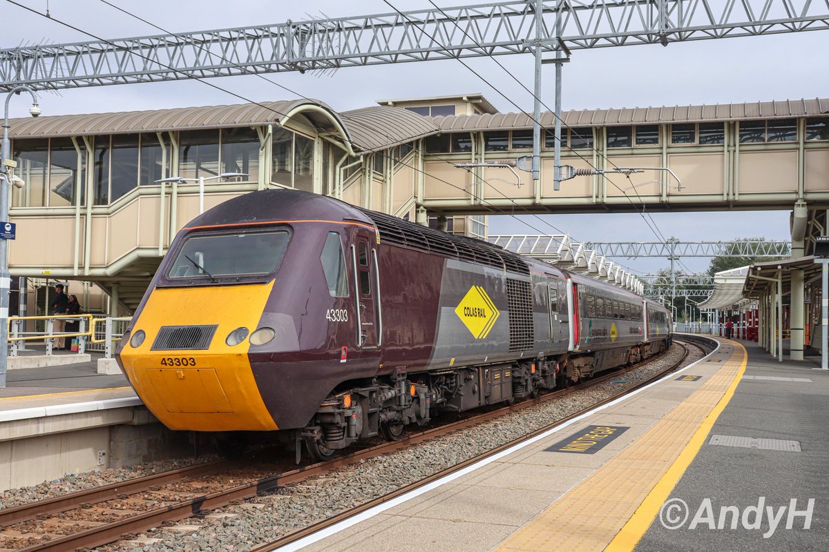 holtona72's tweet photo. The #MML ⚡️ test train leaving Kettering this morning. 1Q90 was heading to Bedford on the third leg of 1Q90 Leicester LIP to Leicester LIP with @ColasRailUK #HST 43303 leading, #Europhoenix 91117 in the middle & #Colas 43301 on the rear. @225groupuk 11/8/24 https://t.co/whz7f2jCp0