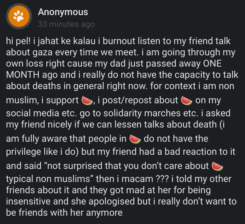 u tak jahat sis. u have your own grief to deal with. minimize contact with her for the time being (or cutting contact is fine too). im so sorry for your loss 🫶🏻 

keep supporting 🍉 ya