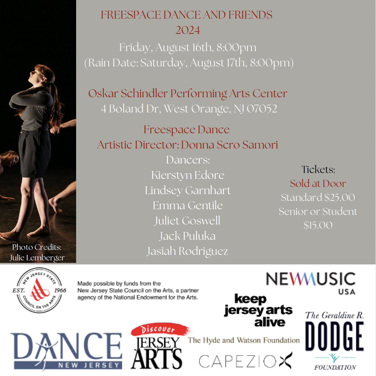cdorfmandance's tweet photo. COMING UP THIS WEEK! Carolyn Dorfman Dance will be part of 2 exciting NY/NJ area dance events!

43rd Annual Battery Dance Festival: Wed, Aug 14th NYC

Freespace Dance &amp; Friends: Fri, Aug 16th West Orange NJ

Get Tix: https://t.co/04gyjVDxF0

#movehuman #moderndance #dance https://t.co/x0OKm39Asi