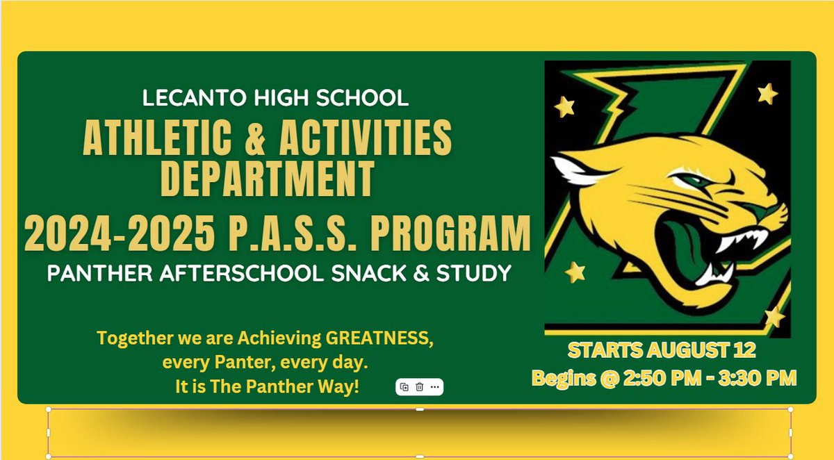 LHSPantherAth's tweet photo. PANTHER NATION:  Another opportunity to work towards individual greatness. The Panther Afterschool Snack &amp; Study (PASS) program begins Monday, Aug. 12, from 2:50 PM to 3:30 PM. Tutors will be available. We are achieving greatness, every Panther, every day. It is The Panther Way! https://t.co/aibQvEetDI