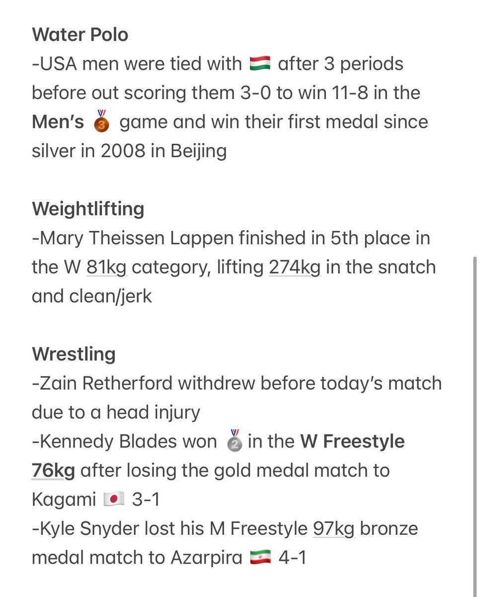 Nicholas Carr (@nicholascarr) on Twitter photo USA tops the gold medal standings again!
<a href="/usabasketball/">USA Basketball</a> gave Team USA their 40th 🥇 of the #Olympics and 126th overall
Day 16:
4 medals: 2 🥇, 0 🥈, 2 🥉
🏀 USA wins their 61st straight game, this time as close as it gets
🚴 Jennifer Valente in league of her own at W Omnium USA tops the gold medal standings again!
<a href="/usabasketball/">USA Basketball</a> gave Team USA their 40th 🥇 of the #Olympics and 126th overall
Day 16:
4 medals: 2 🥇, 0 🥈, 2 🥉
🏀 USA wins their 61st straight game, this time as close as it gets
🚴 Jennifer Valente in league of her own at W Omnium