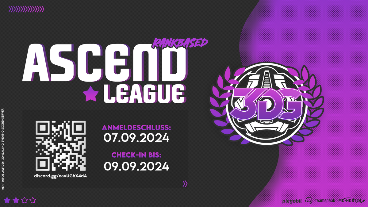 3DG ASCEND ARENA Season 1 🏆

Wir geben allen Teams eine Chance auf ausgeglichene Spiele. Also ran ans Lenkrad und mit Vollgas anmelden!

Start: 09.09.2024
Ende: 30.10.2024
Modus: 3v3
Seed: MMR

3DG Event Discord: discord.gg/ARAvj3zKEH
Anmeldung: play.toornament.com/de/tournaments…