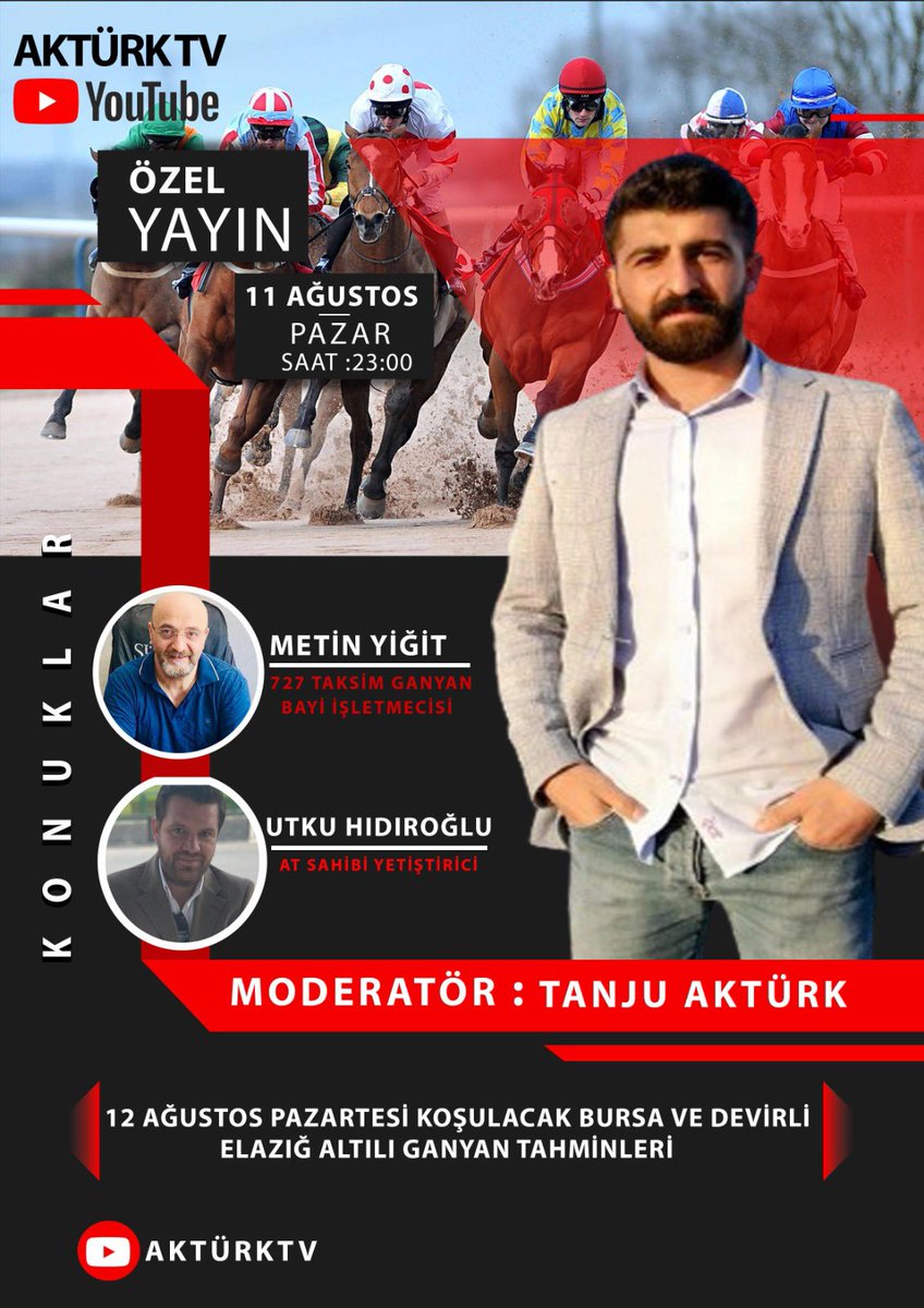 ⚠️ 🚨 ‼️ ÖZEL YAYIN ⚠️ 🚨 ‼️ 

DEVİRLİ ELAZIĞ VE BURSA ALTILI GANYAN İÇİN BU AKŞAM SAAT 23:00’DA AKTÜRK TV YOUTUBE KANALINDA CANLI YAYINDAYIZ.

KONUKLAR

<a href="/Metin_yt/">Metin YİĞİT</a> 
@1hidiroglu 

LİNK 👇👇👇

youtube.com/@akturktv?si=u…