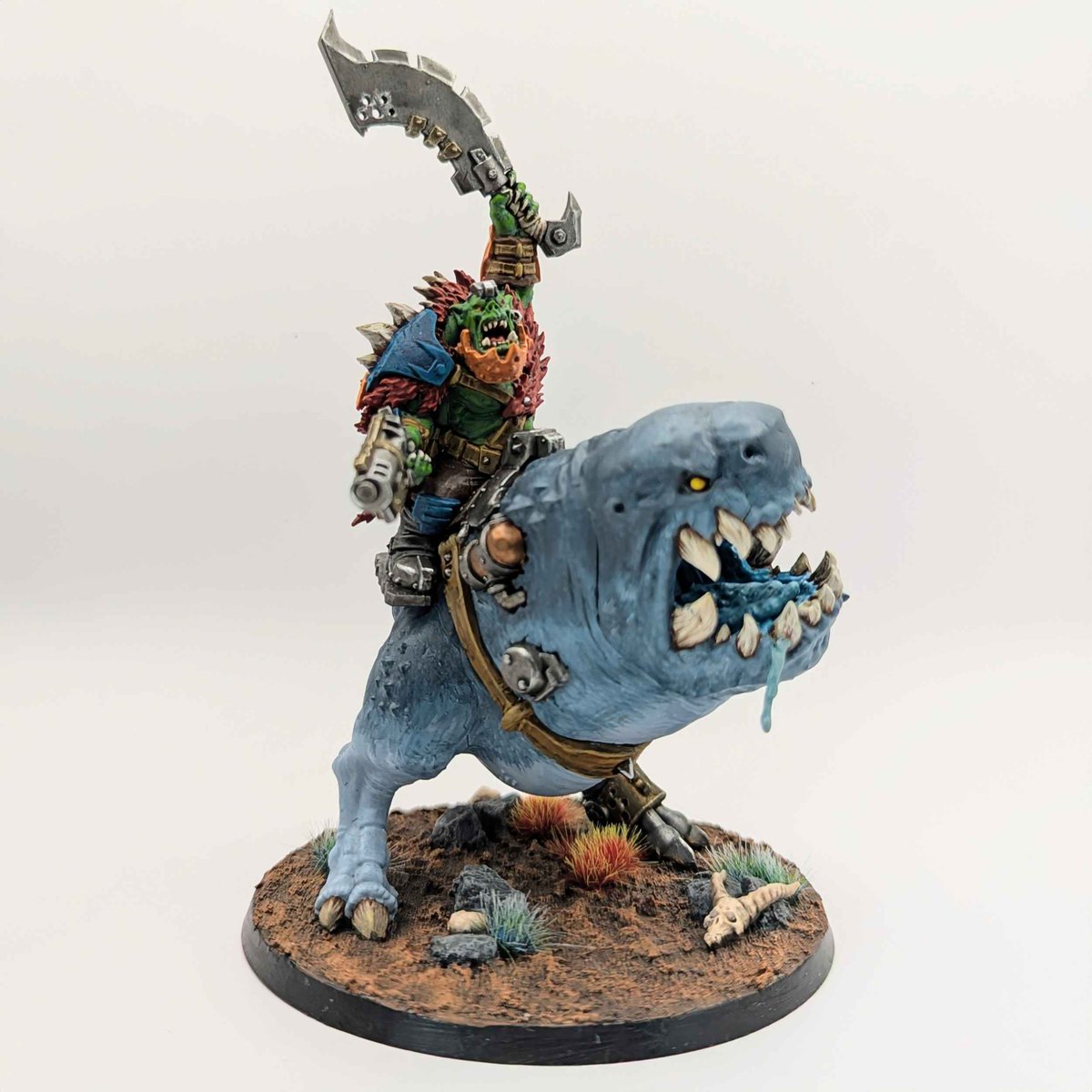 BoomkinDave's tweet photo. My Beastboss on Squigosaur! 

I actually finished this earlier this year but have been pretty forgetful at taking pics and sharing them when I finish painting something... which I am gonna try and remedy.

#WarhammerCommunity #warhammer40k #orks https://t.co/e1dkSPWu4M
