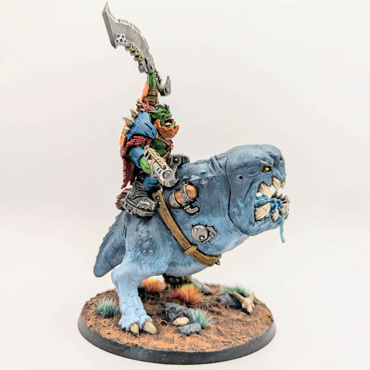 BoomkinDave's tweet photo. My Beastboss on Squigosaur! 

I actually finished this earlier this year but have been pretty forgetful at taking pics and sharing them when I finish painting something... which I am gonna try and remedy.

#WarhammerCommunity #warhammer40k #orks https://t.co/e1dkSPWu4M
