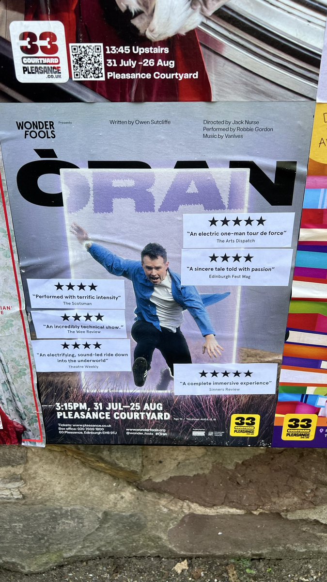 Had a pleasance time watching Òran by <a href="/wonder_fools/">Wonder Fools</a> performed by the powerhouse that is <a href="/robbiedgordon/">Robbie Gordon</a> what a cracking show, GO AND SEE IT!